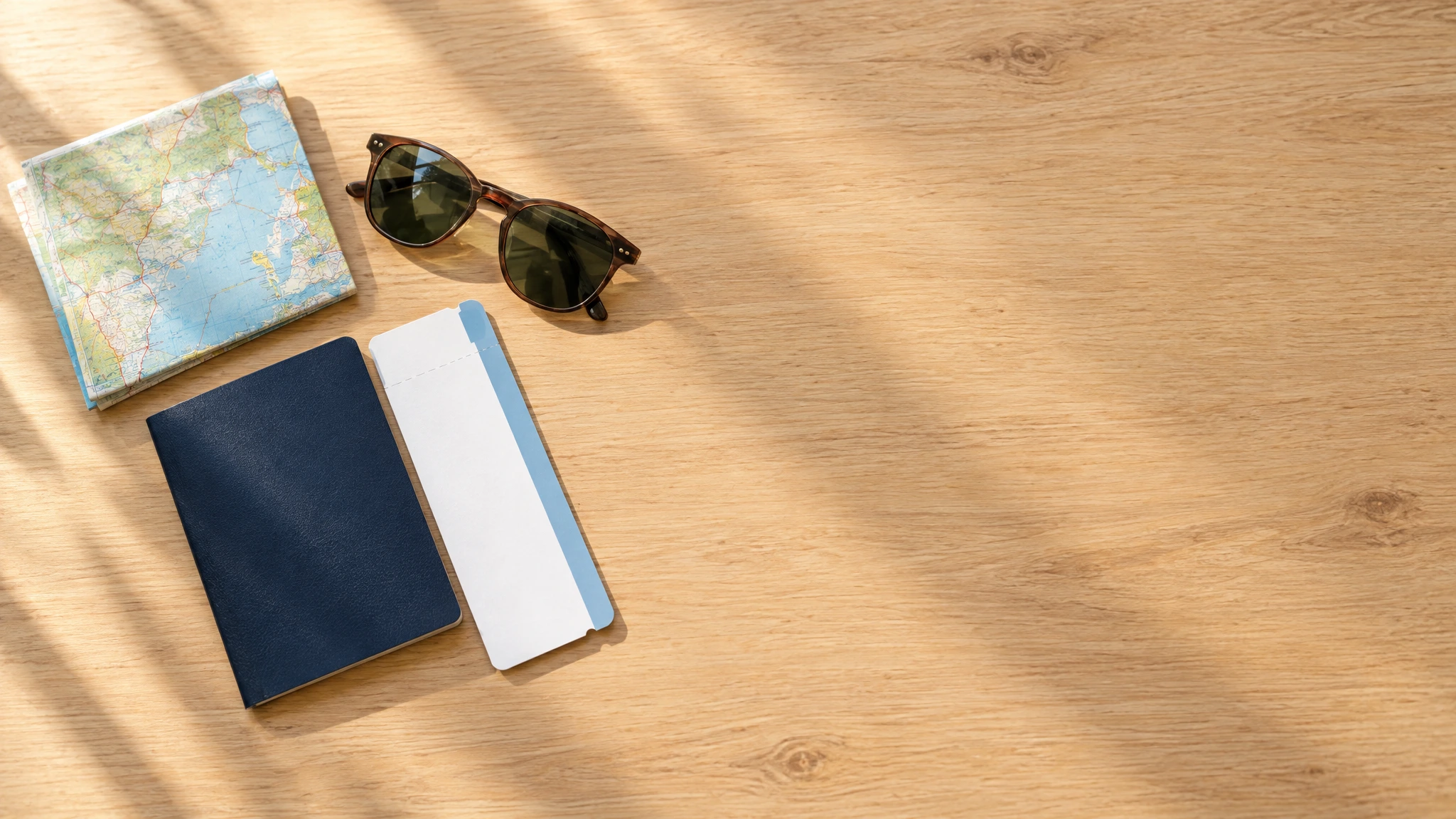 Passport and travel documents on a desk