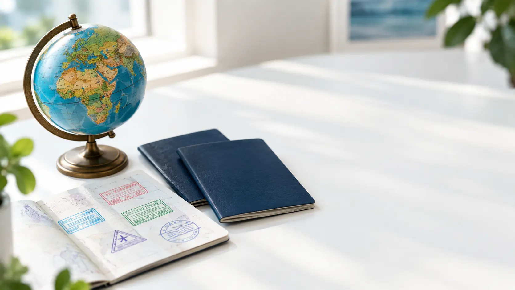 Passport with travel stamps