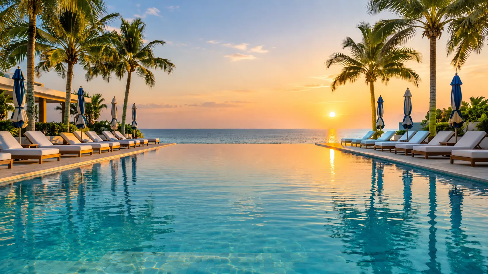 Resort pool with sun loungers
