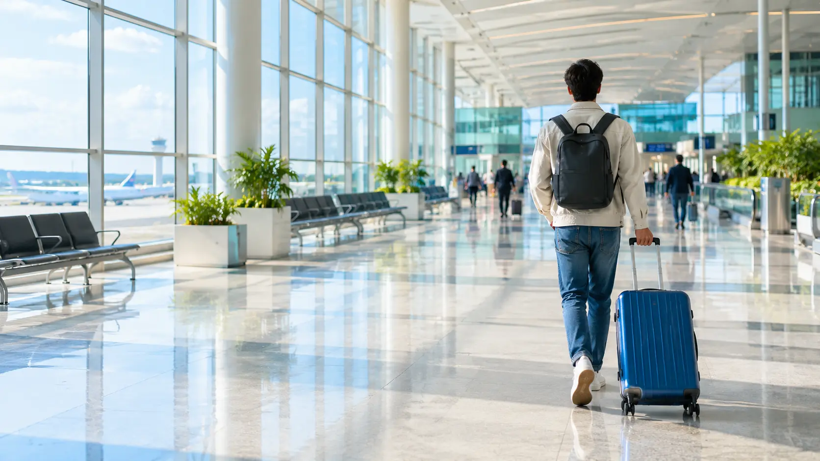 Traveler with luggage at an airport
