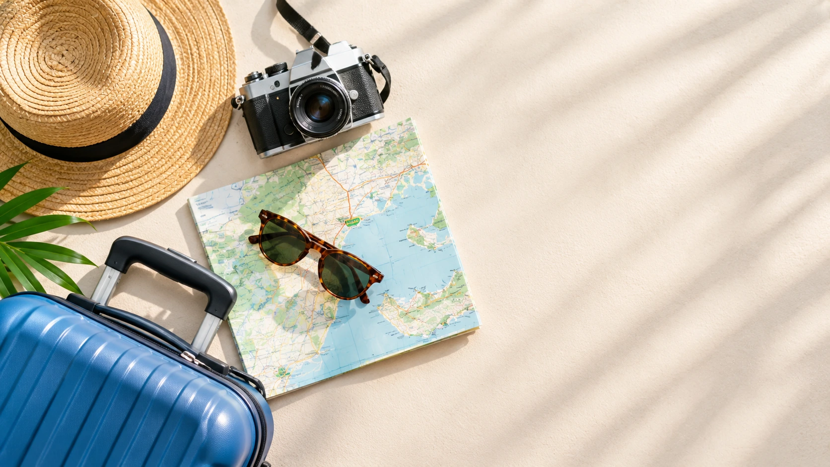 Travel essentials laid out for a trip